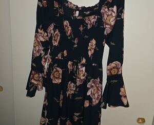 Xhilaration Dark Floral Smocked Dress